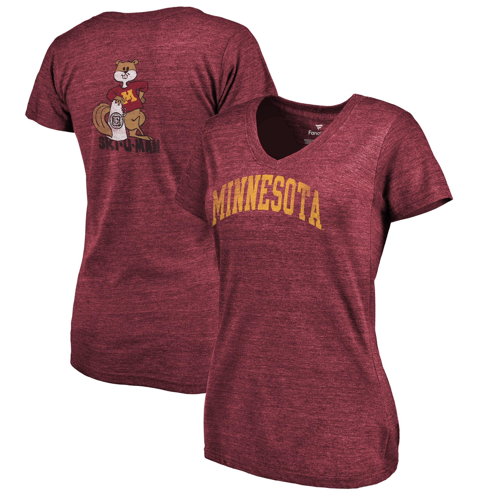 2020 NCAA Fanatics Branded Minnesota Golden Gophers Women Maroon College Vault Two Hit Arch TriBlend VNeck TShirt->ncaa t-shirts->Sports Accessory